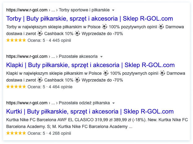 links from Google screenshot